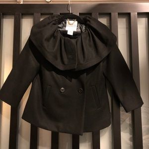 BB Dakota Short Wool Coat with Ruffle Collar, Black, Size Small
